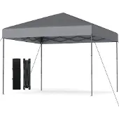 Costway Pavillon 3x3m, Pop up Faltpavillon höhenverstellbar mit Tragetasche, 8 Heringen & 4 Windseilen, UV50+ Gartenpavillon, Partyzelt Faltzelt Grau