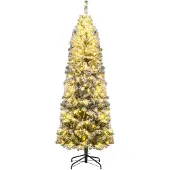 Costway Künstlicher Weihnachtsbaum 180cm, Bleistift Tannenbaum mit 260 warmweißen LEDs, Schnee & 8 Modi, Christbaum schmal, Kunstbaum Weihnachten