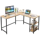Costway L-förmiger Schreibtisch, Eckschreibtisch 137x137x75,5cm, Computertisch Bürotisch mit 2 Ablageflächen & Fußstütze, Arbeitstisch platzsparend Natur