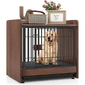 Costway Hundehütte Indoor 2 In 1 Hundekäfig Nachttisch Braun