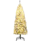 Costway Künstlicher Weihnachtsbaum 150cm, Bleistift Tannenbaum mit 180 warmweißen LEDs, Schnee & 8 Modi, Christbaum schmal, Kunstbaum Weihnachten