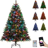 Costway Künstlicher Weihnachtsbaum 180cm, Tannenbaum mit 370 mehrfarbige RGB-Lichter, 1054 Zweigspitzen & Fernbedienung, Christbaum Weihnachten