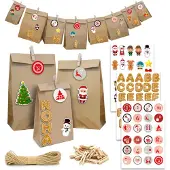 Dune Design DIY Adventskalender zum Befüllen - 24 Papiertüten in 3 Größen Sticker Bastelset