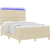 Syfax LED Boxspringbett mit Matratze Creme 140 x 190 cm Stoff