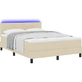 Syfax Boxspringbett mit Matratze mit LED Creme 140 x 190 cm Stoff