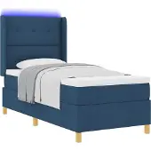 Syfax Boxspringbett mit LED-Lichtleisten Blau 100 x 200 cm Stoff