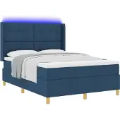 Syfax Boxspringbett mit LED-Lichtleisten Blau 140 x 190 cm Stoff