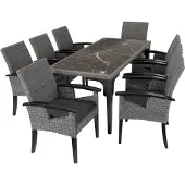 TecTake Rattan Tisch Foggia mit 8 Stühlen Rosarno mit stabilen Holzgestellen