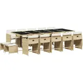 vidaXL 15-tlg. Garten-Essgruppe mit Kissen Beige Poly Rattan