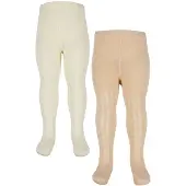 Minymo Strumpfhosen - 2er-Pack - Bambus - Rib - Off White - - 140/146 - Strumpfhosen
