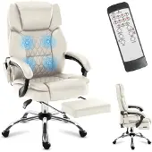 MarkAdler Boss 6.0 | Bürostuhl Massagesessel Ergonomischer Chefsessel | Massagefunktion | Fußstütze | Wärmefunktion | Drehbar | Kunstleder | Beige