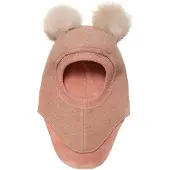 Huttelihut Schlupfmütze Merinowolle mit Bommel, Rose Melange, 52