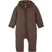 Huttelihut Wollfleece-Overall mit Klappbündchen und Kapuze Ohren Merinowolle, braun, 86