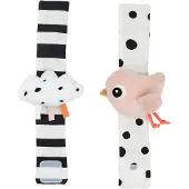 Done by Deer Handgelenksrassel Happy Clouds 2er-Pack, Powder, Babyspielzeug