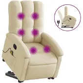 Syfax Massagesessel mit Aufstehhilfe Creme Stoff