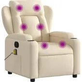 Syfax Creme Stoff-Massagesessel mit manueller Liegefunktion, 6-Punkt-Vibrationsmassage, 77x100x94,5 cm
