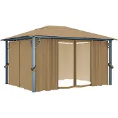Syfax Pavillon mit Vorhang 400x300 cm Taupe Aluminium