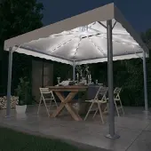 PUEAZU Pavillon mit LED-Lichterkette 300x300 cm Cremeweiß Aluminium - Pavillons & Partyzelte &31475