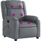 Syfax Massagesessel Grau Kunstleder mit manueller Liege- und Vibrationsfunktion, 6 Massagepunkte, 77x95x99 cm (B x T x H)