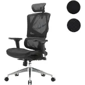 Mendler Bürostuhl HWC-J89, Schreibtischstuhl ergonomisch, Lordosenstütze hohe Rückenlehne 3D-Armlehnen Mesh schwarz