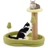 Costway Kratzbaum 50cm hoch, Katzenbaum im Avocado-Optik, Spielbaum mit Katzenbett, Federspielzeug & Sisal-Kratzpfosten, Katzenmöbel Kletterbaum