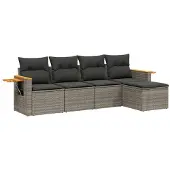 vidaXL 5-tlg. Garten-Sofagarnitur mit Kissen Grau Poly Rattan