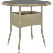 ZMH Gartentisch Ø80x75 cm Hartglas und Poly Rattan Beige