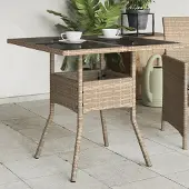Prolenta Maison Exclusive - Gartentisch mit Glasplatte Beige 80x80x75 cm Poly Rattan