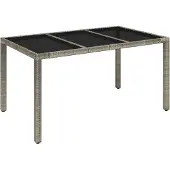 Syfax Gartentisch mit Glasplatte Grau 150x90x75 cm Poly Rattan
