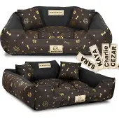 AIO Factory KINGDOG Laufstall Hundebett 75x65 cm personalisiert wasserdicht Goldknochen