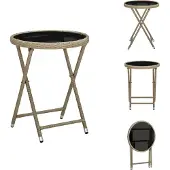 vidaXL Beistelltisch Beige 60 cm Poly Rattan und Hartglas - Gartentische