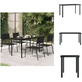 vidaXL Garten-Esstisch Schwarz 140x70x74 cm Stahl und Glas - Gartentische
