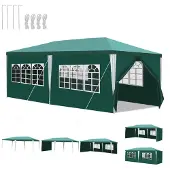 Jayseuw Pavillon Partyzelt mit 4 Seitenwänden Reißverschlusstür Fenster 3x6m, Grün