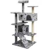 Syfax Katzen-Kratzbaum 125 cm Pfoten-Aufdruck Grau
