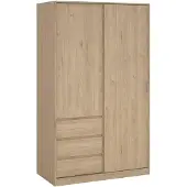 Dmora Kleiderschrank 2 Türen Clemence, Schlafzimmermöbel, Schrank, Garderobe, 119x60 h200 cm, Eiche