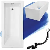 Badland Badewanne Rechteck Modern 130x70 mit Ablaufgarnitur, Füßen und Wannenträger GRATIS