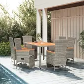 vidaXL Möbel 7-tlg. Garten-Essgruppe mit Kissen Grau Poly Rattan - Gartensessel 3157558