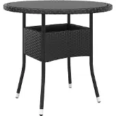 ZMH Gartentisch Ø80x75 cm Hartglas und Poly Rattan Schwarz
