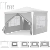 Jayseuw Pavillon Partyzelt mit 3 Seitenwänden Reißverschlusstür Fenster 3x3m, weiß