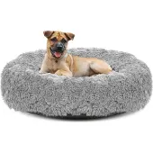 AIO Factory Antiallergisches Tierbett 80 cm hellgrau Zottelbett Minky Shaggy-Haar wasserdicht waschbar