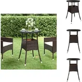 vidaXL Gartentisch Ø60x75 cm Hartglas und Poly Rattan Braun - Gartentische