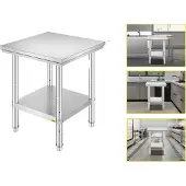 OEM Gewerblicher Catering-Tisch, langlebiges Edelstahl, verstellbares Untergestell, 24x24x32 Zoll 330LB
