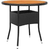 ZMH Gartentisch Ø80x75 cm Akazienholz und Poly Rattan Schwarz