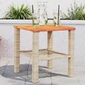 ZMH Gartentisch Beige 40x40x42 cm Poly Rattan Akazienholz