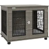 PawHut Hundebox für Zuhause, Hundehaus mit Kissen, Verschließbare Vordertür Grau