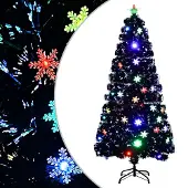 Syfax Weihnachtsbaum mit LED-Schneeflocken Schwarz 150 cm Fiberoptik