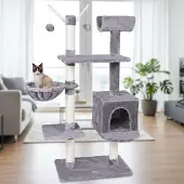Feel2Home Kratzbaum Katzenbaum Kletterbaum Anti-Kipp-Beschläge Hellgrau 131cm