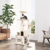 vidaXL "2026 Promotion" Kratzbaum mit Sisal-Kratzsäulen Creme 142 cm - Kleintier-Ställe CC1951