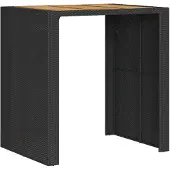 Syfax Garten-Bartisch mit Holzplatte Schwarz 105x80x110 cm Polyrattan