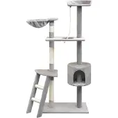 Syfax Mehrstöckiger Katzenkratzbaum Grau 97x40x150cm mit Haus, Liegemulde, Leiter, Sisalseil & Seilspielzeug